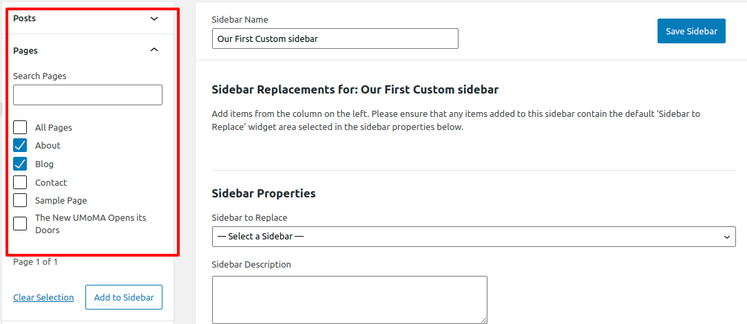 Create custom sidebar for each post and page in WordPress