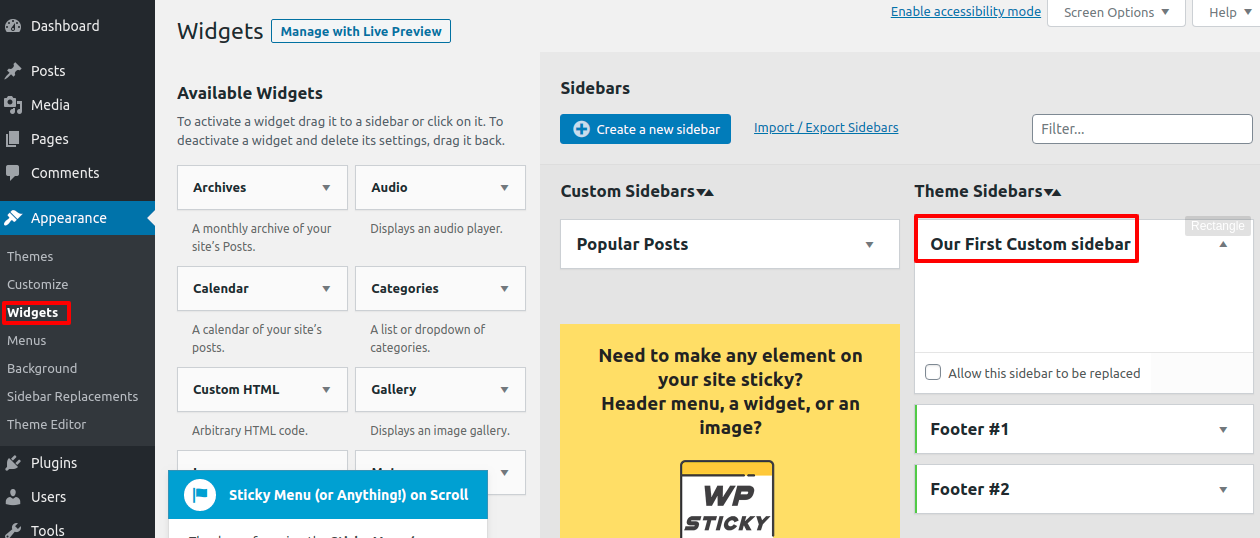 Create custom sidebar for each post and page in WordPress