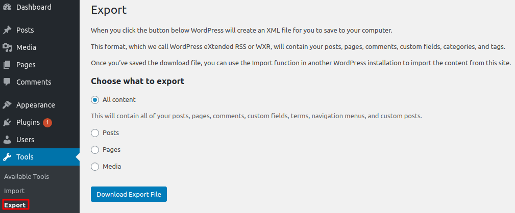 Export a WordPress Site